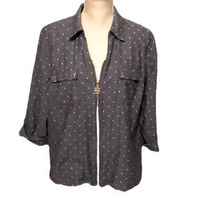 Anne Klein zip up jacket, blue w stars, xl